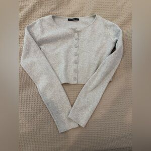 Gray Button-Up Cardigan Crop